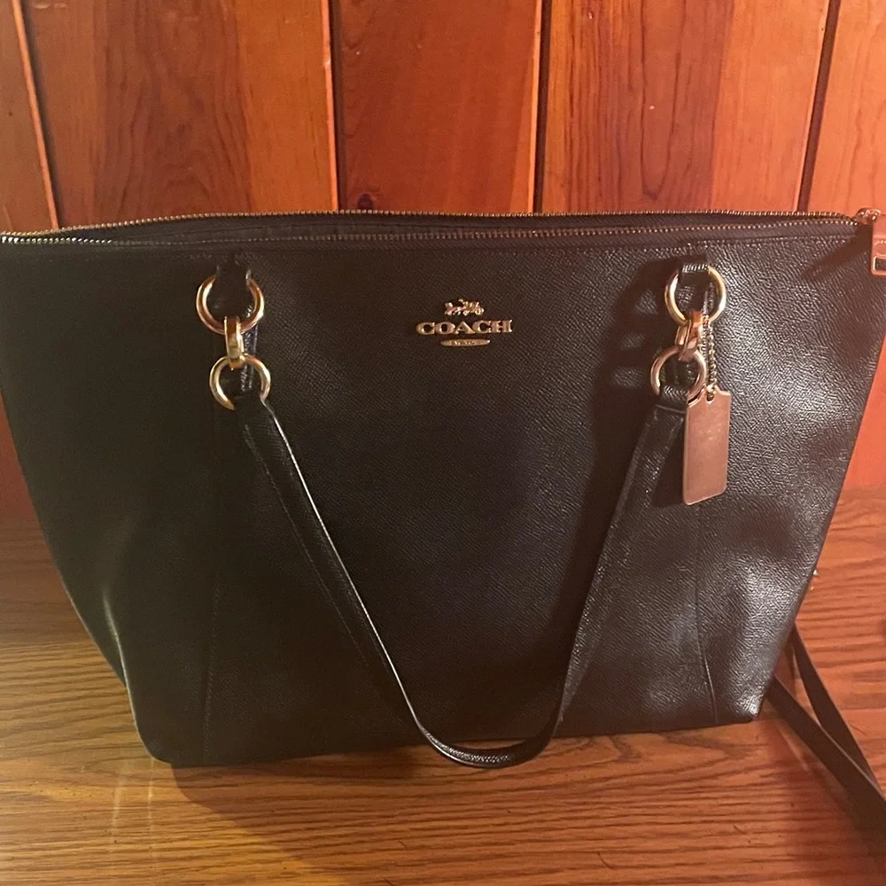 Coach Black Leather Tote with Gold-Tone Hardware - Picture 6 of 16